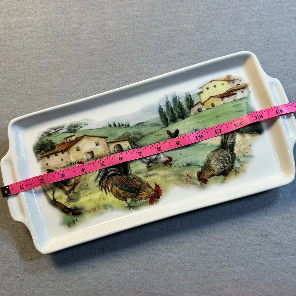 Azzurra Ceramiche Made in Italy Rooster Chicken Tray Cottagecore Tuscany 14 x 7